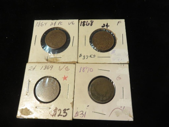 (4) 2 Cent Pieces 1864 - 1870 - S