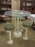 Cast Iron Base Ice Cream Parlor Glass Top Table & Stools - FF-5