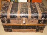 Antique Metal Trunk with Wood Strapping - SF-4