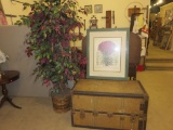 Steamer Trunk, Ficus Tree, & Antique Floral Print - SF-6