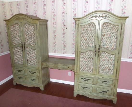 Antique Double Wardrobe With Connecting Desk - M