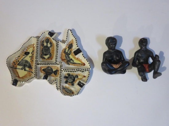 Aborigine Figurines & Australia Ashtrays - W