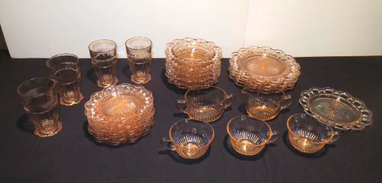 (31 Pieces Of Matching Pink Depression Glass