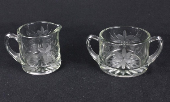 Heavy Crystal Etched Sugar & Creamer  - W