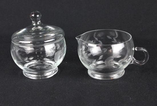 Etched Crystal Covered Sugar & Creamer  - W