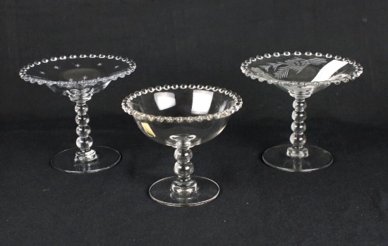 (3) Imperial Glass Candlewick Stemmed Compotes  - W