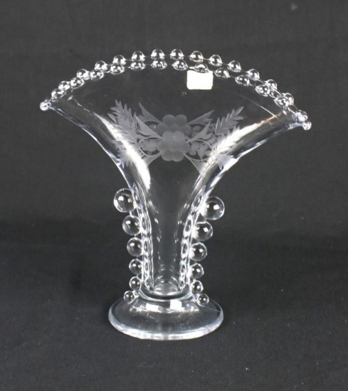 Imperial Glass Candlewick Floral Cut Fan Vase  - W