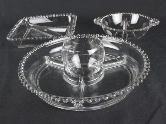 (3) Imperial Glass Candlewick Divided Relish Dishes  - W