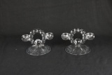 (2) Imperial Glass Candlewick Duel Floral Candle Holders  - W