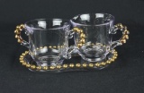 Imperial Glass Candlewick Cream & Sugar Set With Tray Gold Beads  - W