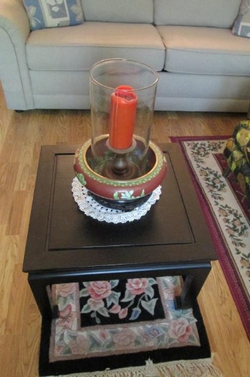 Square Coffee Table, Cloisonne Vase, & Candle  - M