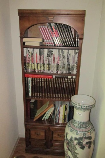 Wood Three-Shelf Bookcase With World War II Book Collection  - M