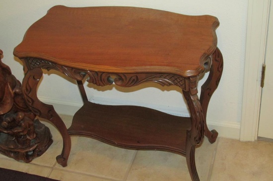 Carved Wood Table & Gold Plaster Trim  Hallway Mirror - M