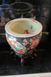 Hand Painted Oriental Fishbowl Planter  - M