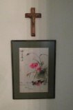 Silk Embroidered Wall Art & A Crucifix -