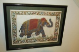 Elephant Embroidered Silk Framed Art  - M