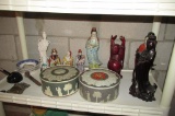 Wood Carved Figurines, Ceramic Figurines, & Vintage Tins - U