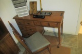 Ayers Furniture Desk With Vintage Office Tools & Plastic Organizer