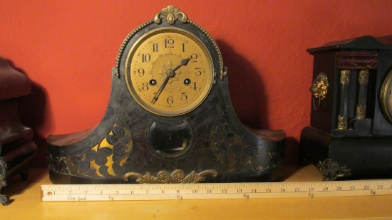 Marked D.R.G.M. Black Metal Mantle Clock - LR