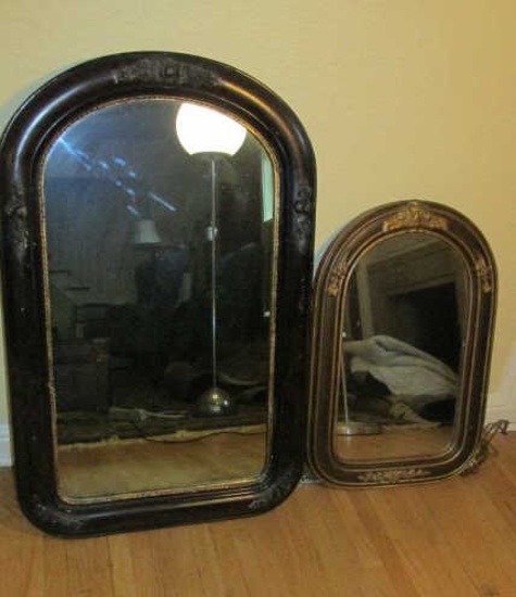 Pair of Rounded Top Dark Wood Framed Mirrors - LR