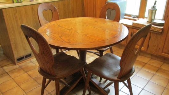 Solid Oak Table & (4) Chairs - K