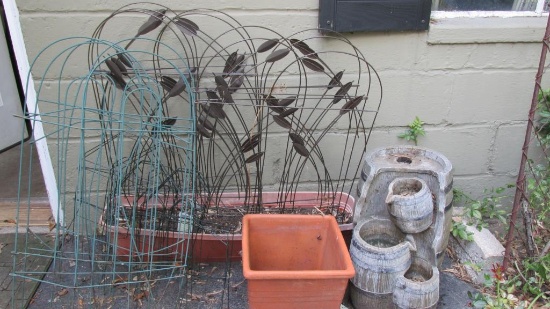 Yard Fountain, (2) Planters & Garden Fencing - Y