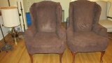 Pair Of Green Floral Wing Back Chairs - LR