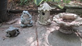 (2) Metal Stands, Frogs, Birdhouse & Birdbath - Y