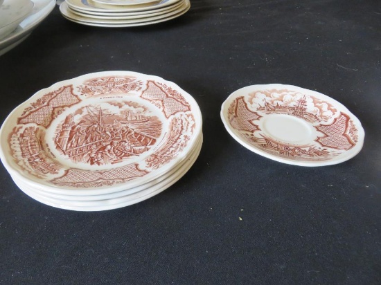 5-Piece Brown "Fair Winds" China Plates & Saucer - DR