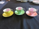 (3) Bright Colored Salisbury Bone China Tea Cups & Saucer Sets - DR