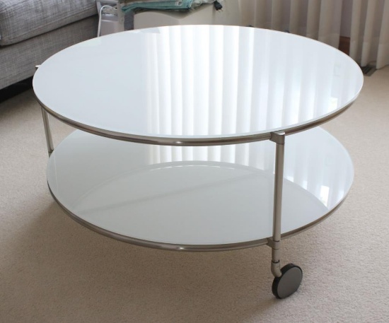Round White Glass & Metal Coffee Table - FBR