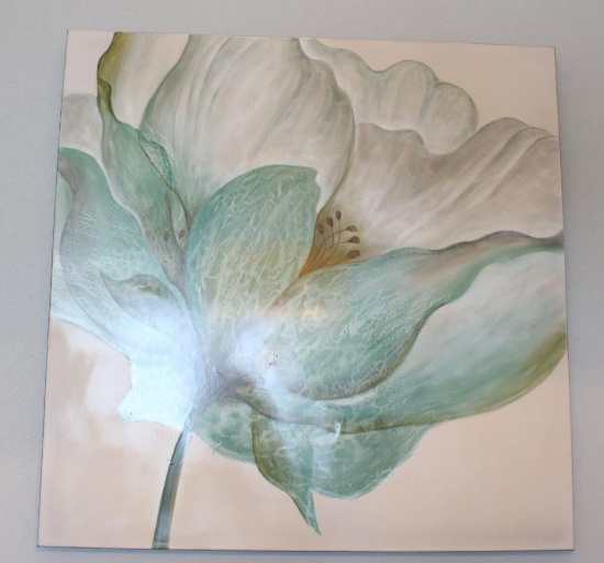 Large Teal Flower Canvas - D