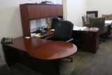 Wood U-Shaped Desk & Leather Rolling Office Chair - SE