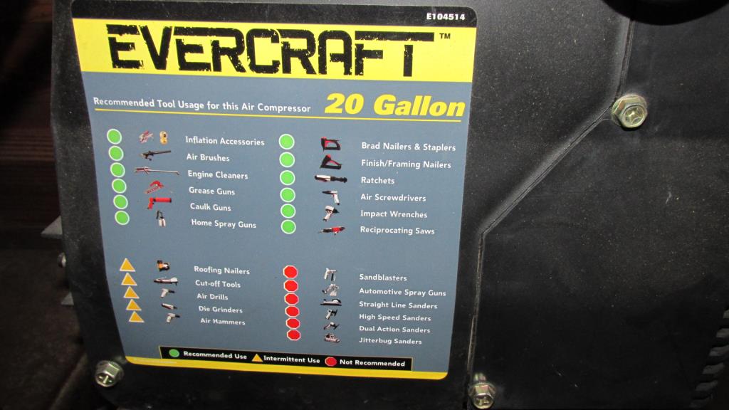 Evercraft 20 gallon air compressor hotsell