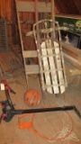 Wood Sled, Basketball Hoop, Bike Rack & Basketball - B