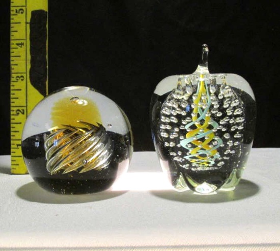 (2) Glass Art Paperweights - K