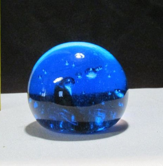 1965 Signed Labino Blue Glass Paperweight - K