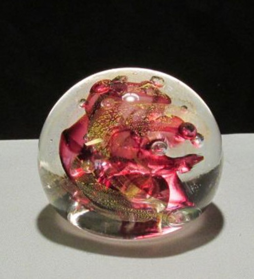1995 Signed Lonsway 24K Gold Art Glass Paperweight - K