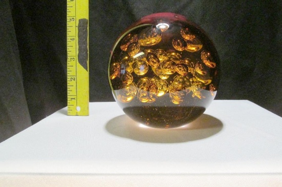 Amber Glass Paperweight With Bubbles - K