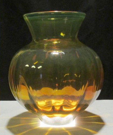 1991 Signed Baker Hand Blown Yellow Vase - K