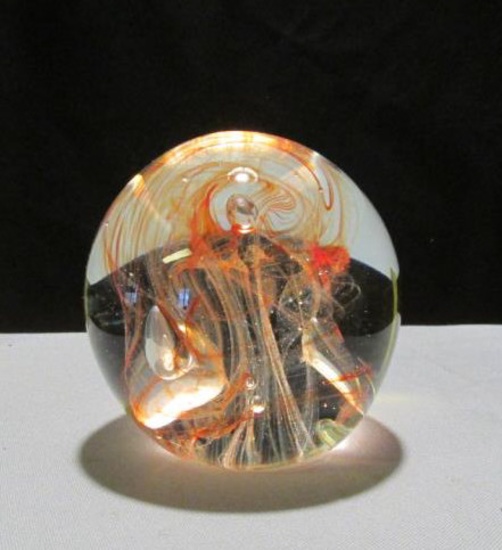 Imprinted Art Glass Paperweight - K
