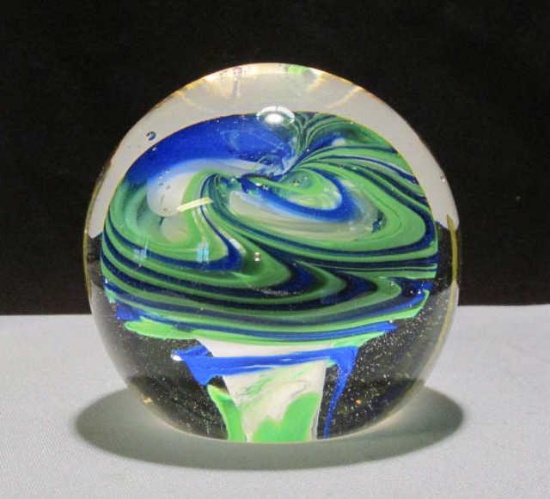 Signed Glass Art Paperweight - K