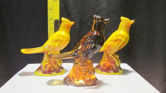 Set Of (3) Glass Art Birds Imprinted M
