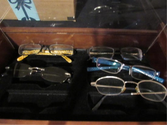 Display Case With Glasses & Misc.