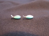 Fish Shaped Sterling Silver & Turquois Pierced Earrings