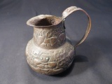 Etched Copper Pitcher With Turquoise