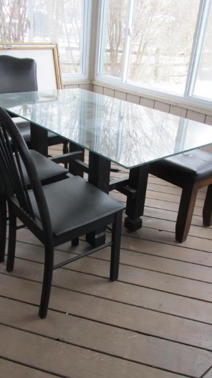 Glass Top Table, (3) Chairs And Bench - SNR