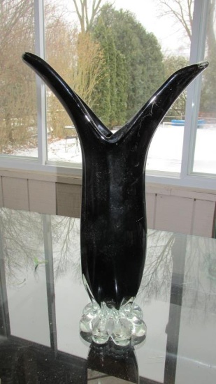 Vintage Black Art Glass Vase - SNR