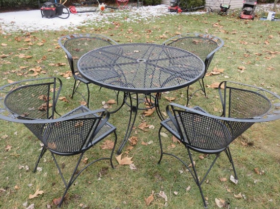 Wrought Iron Table And Four Barrel Chairs - RY