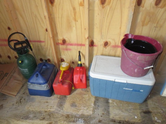 Gas Cans, Buckets, Coleman Cooler - SH